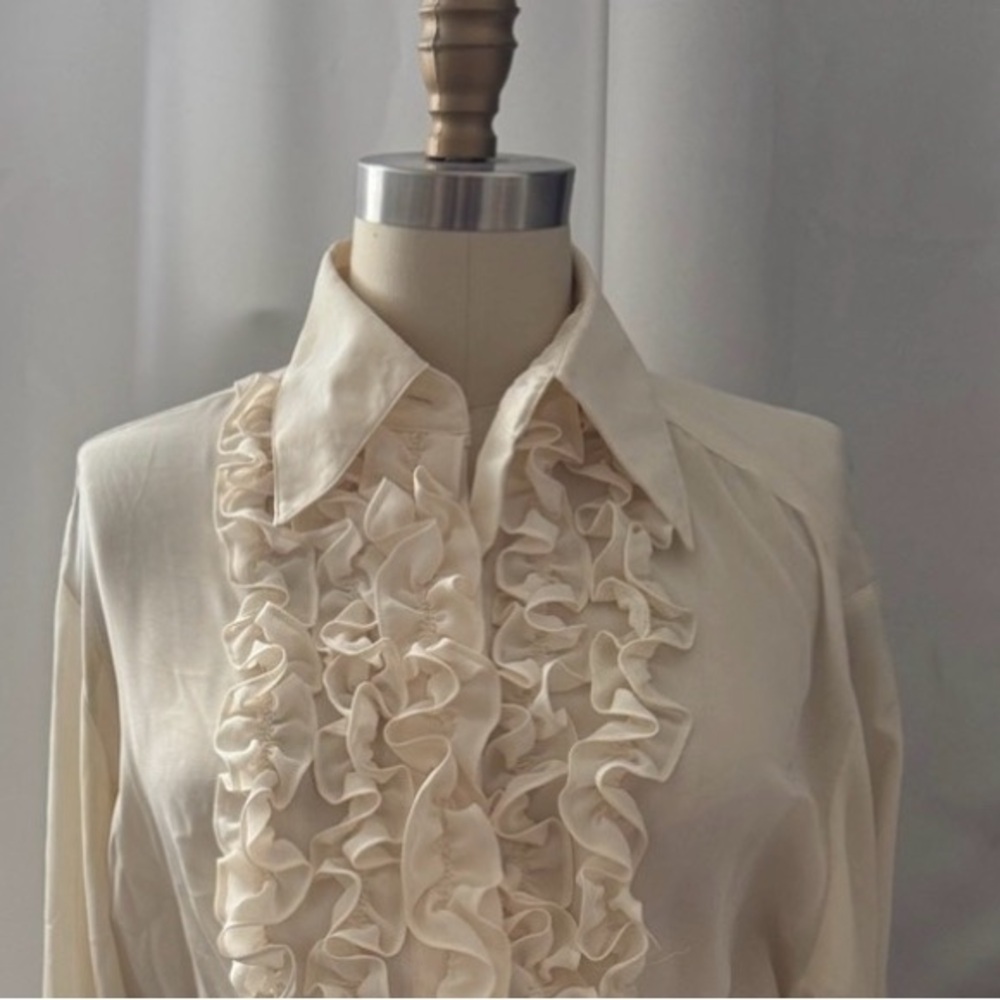 Kenar Cream Ruffle Front Blouse